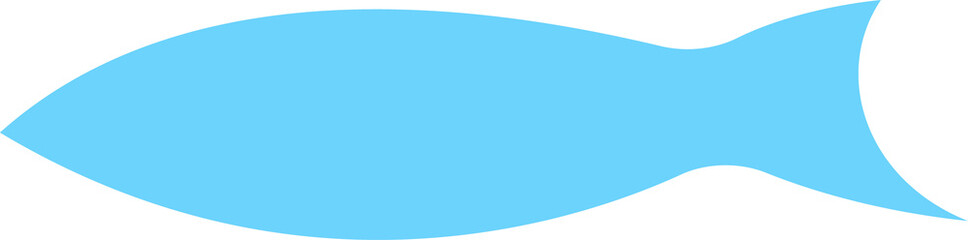 Flat-design blue fish silhouette is floating on transparent background showing curves copy space