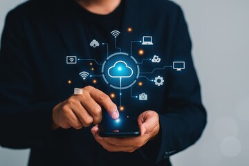 Businessman Using Smartphone for Cloud Technology and Connectivity