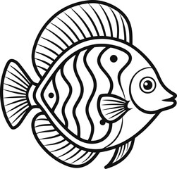 Discus fish outline icon on transparent background