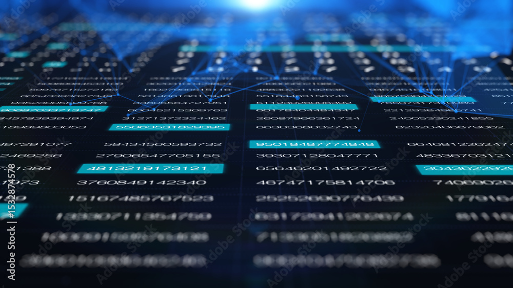 Poster HUD Technology Futuristic Digital Decimal Encoder Data Sampling Simulation Smart Concept Areal View.UI Statistic With Low Poly Connection Stream Line Moving Illustration Background.