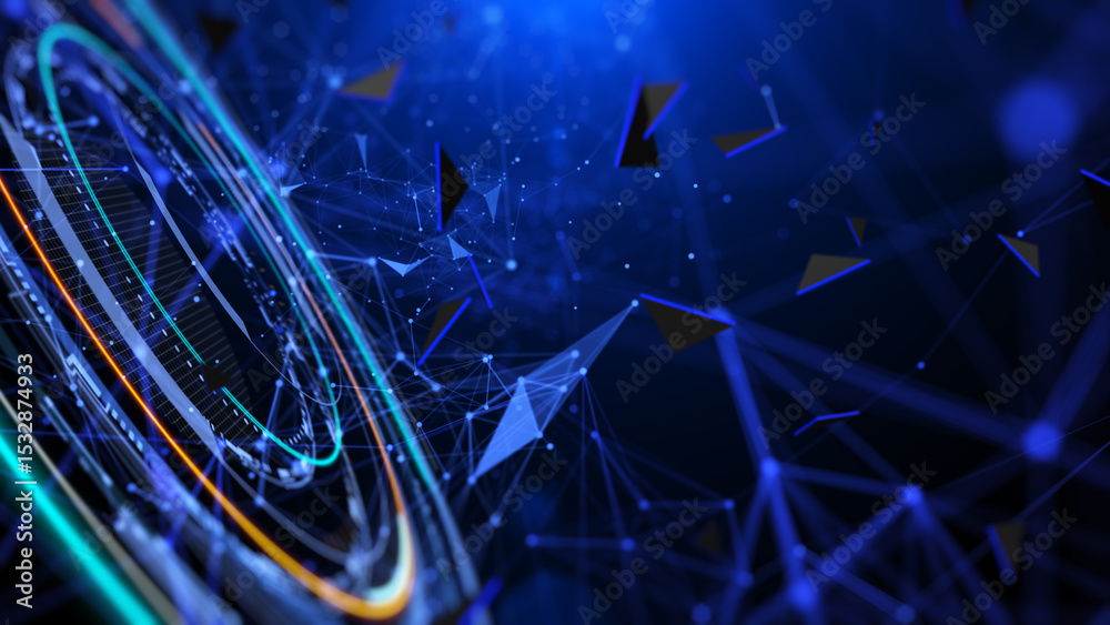 Poster technology hud ui holographic advance futuristic circle spinning data interface transferring illustr
