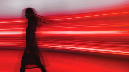 Silhouette of a woman in vibrant red lighting.