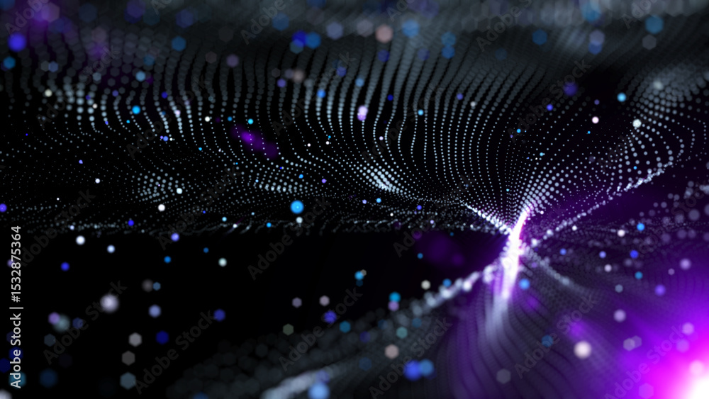 Poster technology digital futuristic wave and lens flare flowing with colorful particles illustration backg