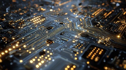 Obraz premium High-Tech Circuit Board with Glowing Pulses and Dynamic Lighting