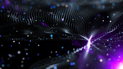 Technology digital futuristic wave and lens flare flowing with colorful particles illustration background