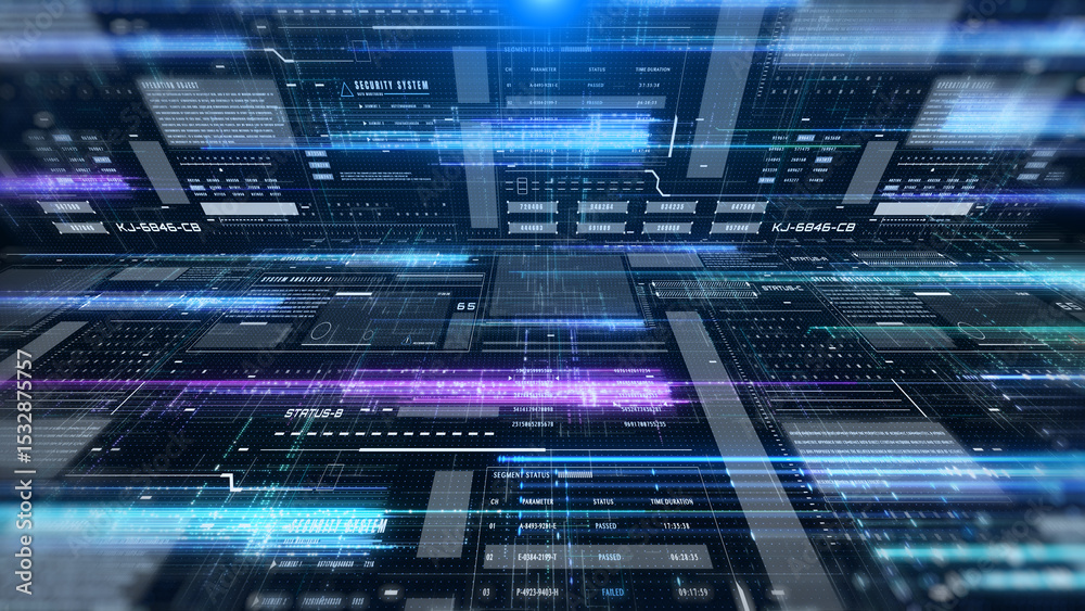 Poster HUD futuristic with glow stream line data transfer communication cyber space dashboard. Digital technology big data analysis illustration platform.