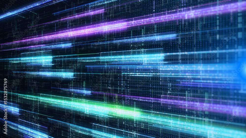 Aufkleber HUD UI, GUI futuristic with defocus glow stream line data transfer communication. Digital technology big data transfer analysis illustration platform