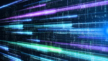 HUD UI, GUI futuristic with defocus glow stream line data transfer communication. Digital technology big data transfer analysis illustration platform