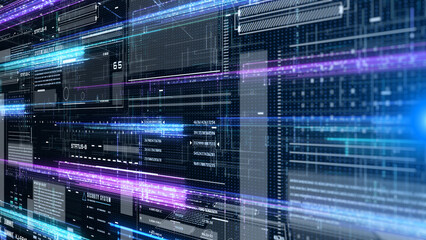 Obraz premium HUD technology digital cyberspace data network connection perspective view illustration background.