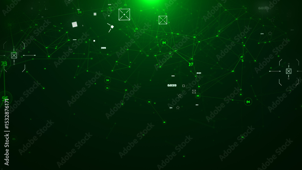 Poster Technology digital cyberspace, data network connection. Futuristic sci-fi with hud ui system interface spinning illustration on green background