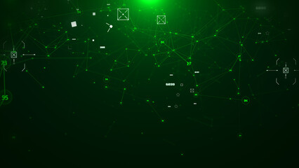 Technology digital cyberspace, data network connection. Futuristic sci-fi with hud ui system interface spinning illustration on green background