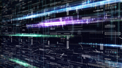 Technology digital glow line hologram perspective view concept. HUD UI system hologram, ai construction illustration background
