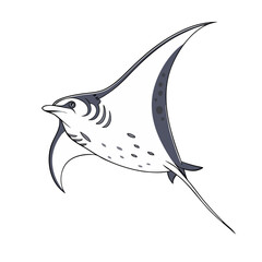 Stylized manta ray swimming gracefully in a clear background with no background