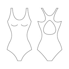 One piece fashion swimsuit. Stylish plunge for swimming and sunbathing on sea and ocean beaches with classic fashionable design