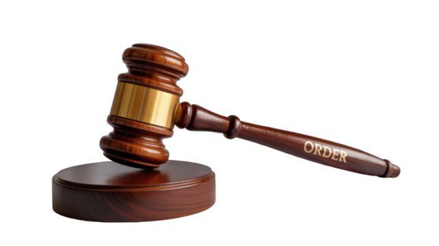 Stock photo of gavel for legal courtroom judge auction and law concept with justice and order symbol 100 chars