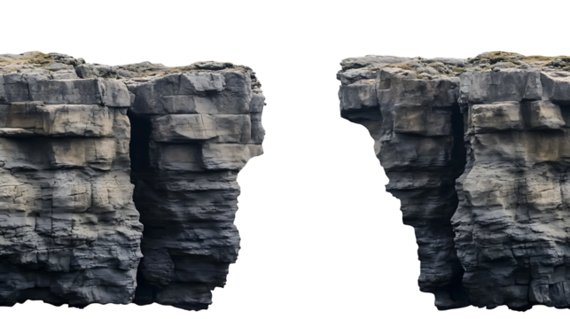 Two weathered rocky cliffs with a vactor and transparent background png