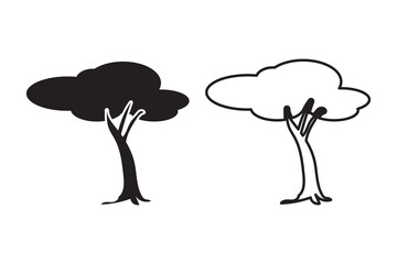 Tree silhouette art vector with line art on white background