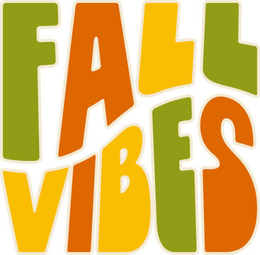 Fototapeta FALL VIBES letters are floating in flat design using green orange yellow tones transparent backdrop