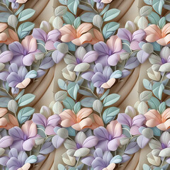 Obraz premium Pastel floral and geometric fabric pattern on warm cotton texture
