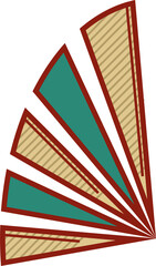 Fan-like art is radiating on transparent background, showing teal striped triangles in flat style