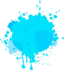 Featuring irregular cyan paint splash in flat design, with spots and drips, transparent background