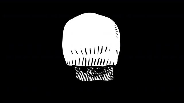 Hand drawn skull turning 2d black and white loopable animation
