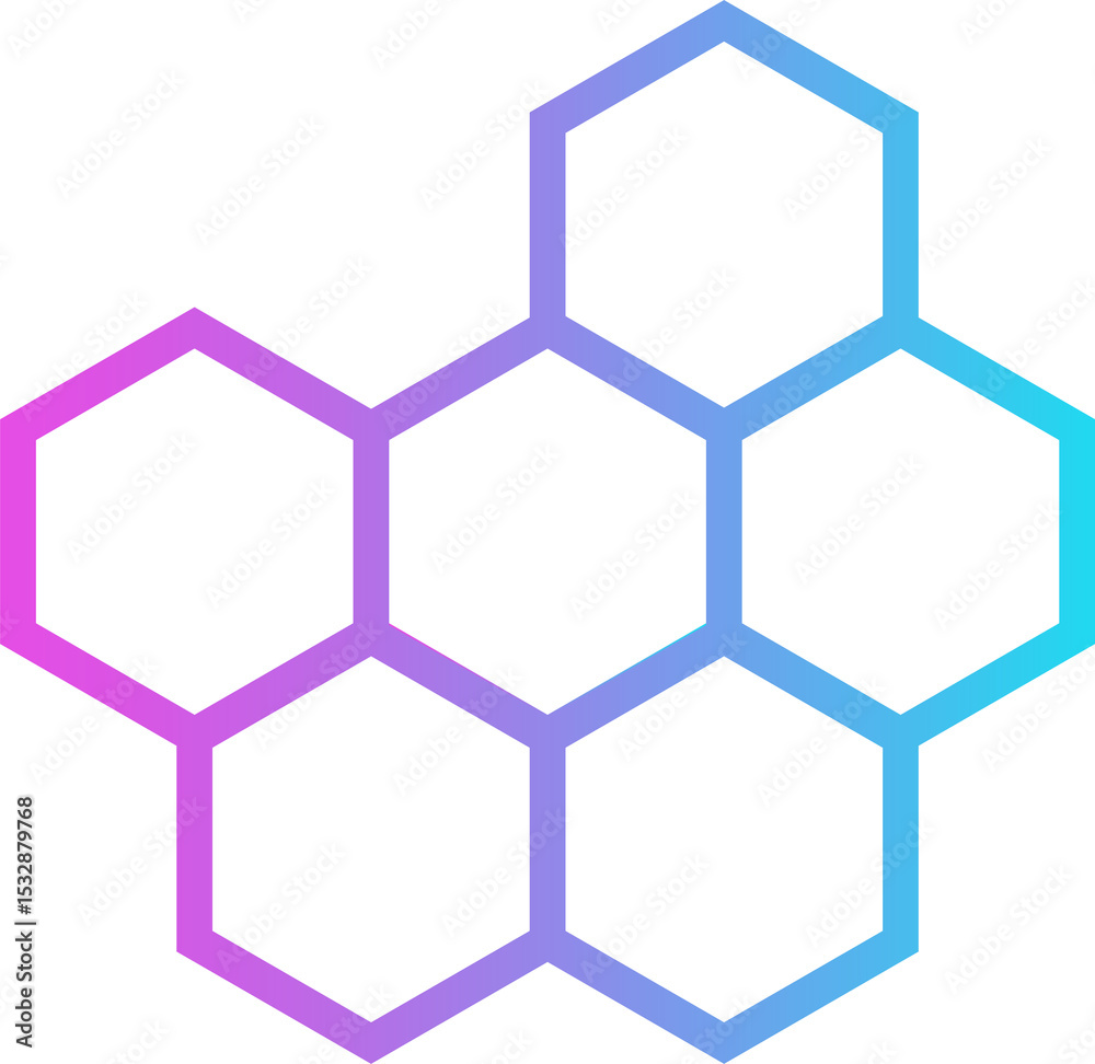Poster flat design honeycomb pattern is floating on transparent canvas, showing gradient hexagon outlines