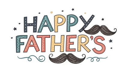 Happy Father's Day typography design, hand drawn lettering with mustache.