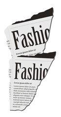 Flat design is showing torn paper fragments with serif Fashion headline on transparent background