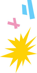 Flat angled burst graphic is showing on clear background with yellow burst pink cross blue bars