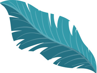 Fototapeta premium Stylized feather floating diagonally in flat design, showing teal barbs on transparent background