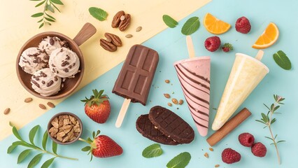 Ice cream with chocolate glaze and nuts on a stick. Brown whole and bitten chocolate ice cream popsicle with peanuts isolated on white background Realistic 3D vector food posters and summer banners.
