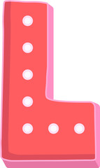 Showing flat vector coral uppercase L with glowing white bulb lights on transparent background