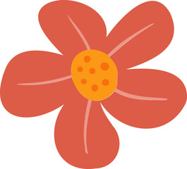 Flat graphic is showing coral-red petals with yellow orange-dotted center on transparent background