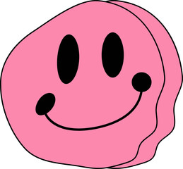 flat design pink smiling blob floating on transparent background, showing black eyes, contour