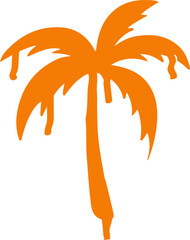 Stylized palm tree is being shown in flat design with dripping fronds on transparent background