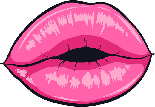 Fototapeta Glossy stylized lips are shining in flat vector illustration, with transparent background