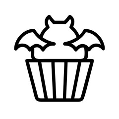 Halloween cupcake with bat wings in black and white graphic style