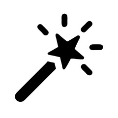 Magic wand silhouette with sparkles in black and white style