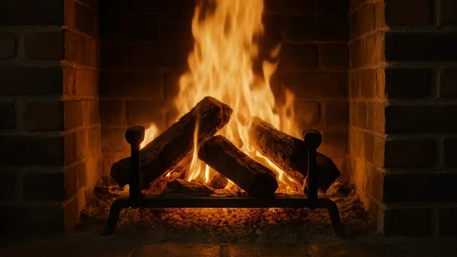 A cozy fire in a fireplace