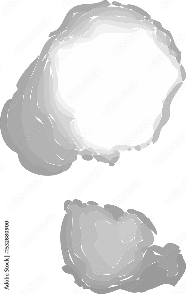 Poster pair of abstract shapes are floating on transparent background in flat style showing gray layers
