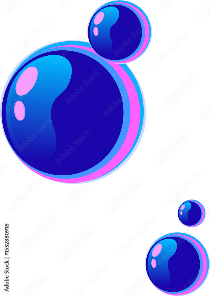Poster flat design abstract bubbles are floating on transparent background showing gradient neon outlines