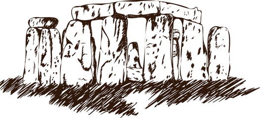 Naklejka premium Line art is depicting megalithic stone circle, rough lines, transparent background, copy space