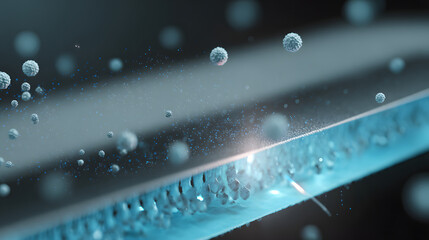 Close Up of Metallic Surface with Tiny Particles and Blue Lighting