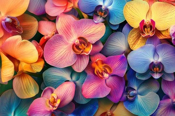 Plakat Colorful orchids in a seamless timelapse showcasing blooming beauty and vibrant hues, the beauty of colorful orchids seamless time lapse virtual Photo Background