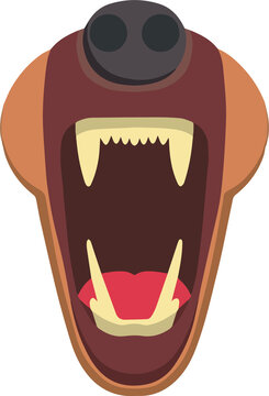 Showing flat predator muzzle with gaping jaw, canines, incisors, tongue, dark cavity, transparent