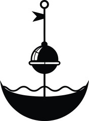 Silhouette of a Buoy Floating with Flag and Anchor Sea Marker