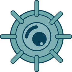 Obraz premium Circular flat icon is depicting microbe with highlight dot, ring, spokes on transparent background