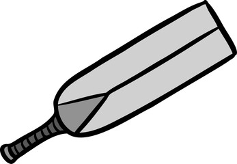 Stylized cricket bat is floating in flat-design with grey blade, striped handle on transparent bg