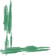Overlapping green brush strokes creating L-shaped corner on transparent background in flat design